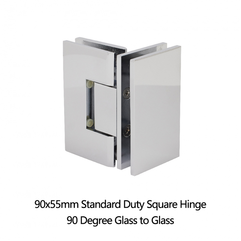 Glass to Glass 90x55mm Standard Duty Square Hinge 90 Degree