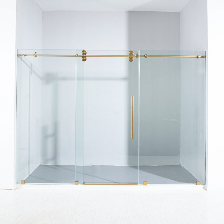 Deluxe Cresent Frameless Sliding Shower Doors 70mm Diameter Wheels Apisglass